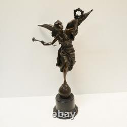 Victory Statue Sculpture, Art Deco / Art Nouveau Style, Solid Bronze, Signed