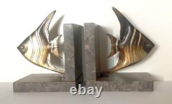 Vintage Art Deco Bookends. Bronze Scales on Marble