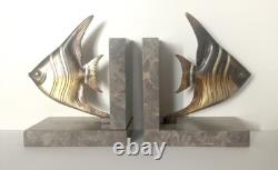 Vintage Art Deco Bookends. Bronze Scales on Marble