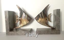 Vintage Art Deco Bookends. Bronze Scales on Marble