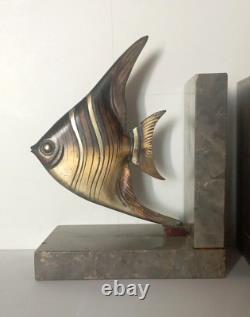 Vintage Art Deco Bookends. Bronze Scales on Marble