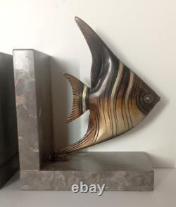 Vintage Art Deco Bookends. Bronze Scales on Marble