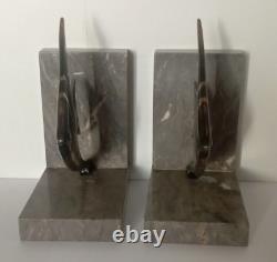 Vintage Art Deco Bookends. Bronze Scales on Marble