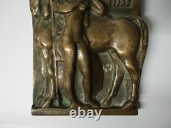 Vintage Art Deco Bronze Plaque of an Amazon and Her Horse, Signed DNS, 20th Century