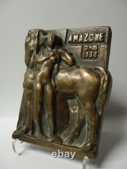 Vintage Art Deco Bronze Plaque of an Amazon and Her Horse, Signed DNS, 20th Century