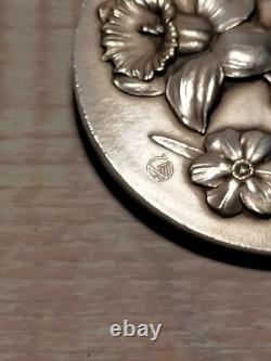 Vintage Art Deco Brooch Signed GV Silvered Bronze