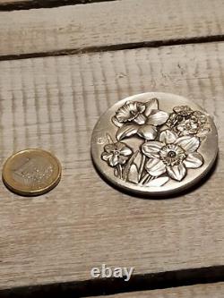 Vintage Art Deco Brooch Signed GV Silvered Bronze