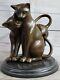 Vintage Art Deco Dark Patina Elegant Bronze Feline Cat Sculpture