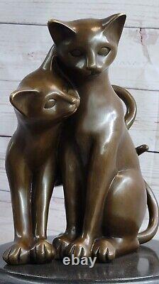 Vintage Art Deco Dark Patina Elegant Bronze Feline Cat Sculpture