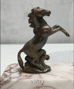 Vintage Art Deco Horse Bronze and Marble Bookends Signed TEDD