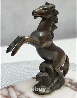 Vintage Art Deco Horse Bronze and Marble Bookends Signed TEDD