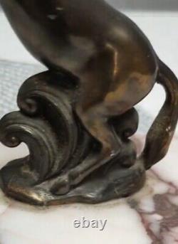 Vintage Art Deco Horse Bronze and Marble Bookends Signed TEDD