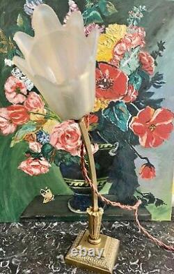 Vintage Art Deco New Bronze Minimalist Free-form Floral Torchere Lamp