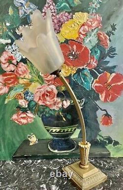 Vintage Art Deco Nouveau Bronze Minimalist Free Form Floral Torchere Lamp