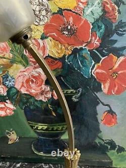Vintage Art Deco Nouveau Bronze Minimalist Free Form Floral Torchere Lamp
