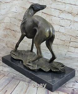 Vintage Art Deco Original Bronze Lévrier Whippet Dog Statue Office Sculpture