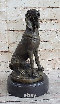 Vintage Art Deco Solid Font Bronze Dog / Bloodhound Figurine Marble