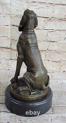 Vintage Art Deco Solid Font Bronze Dog / Bloodhound Figurine Marble