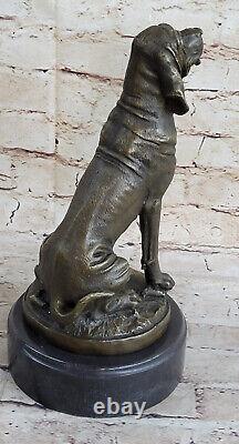 Vintage Art Deco Solid Font Bronze Dog / Bloodhound Figurine Marble