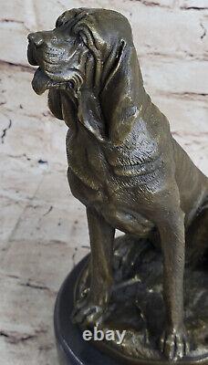 Vintage Art Deco Solid Font Bronze Dog / Bloodhound Figurine Marble