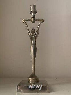 Vintage Art Nouveau Art Deco Lamp Sculpture Silvered Chrome & Cast Iron