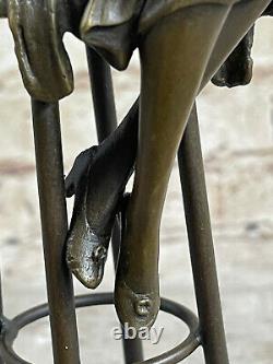 Vintage Bronze Font Little Girl Sitting On Chair Sculpture Art New Deco