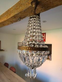 Vintage Bronze and Crystal Balloon Chandelier, 1920s–1930s, France