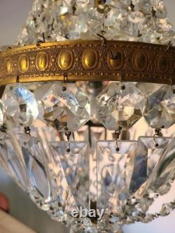 Vintage Bronze and Crystal Balloon Chandelier, 1920s–1930s, France