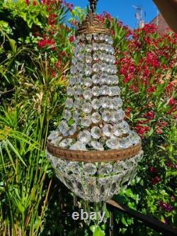 Vintage Bronze and Crystal Balloon Chandelier, 1920s–1930s, France
