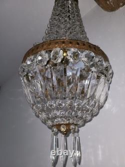 Vintage Bronze and Crystal Balloon Chandelier, 1920s–1930s, France