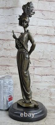 Vintage Garden Flower Bronze Statue Art Deco Marble Artwork NR