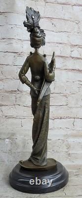 Vintage Garden Flower Bronze Statue Art Deco Marble Artwork NR