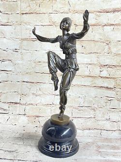 Vintage Grand Art Deco Dancer Bronze Sculpture Signed Figure Font Figurine