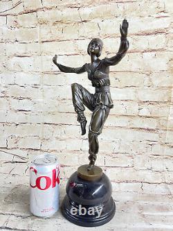 Vintage Grand Art Deco Dancer Bronze Sculpture Signed Figure Font Figurine