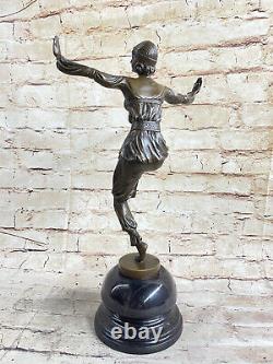 Vintage Grand Art Deco Dancer Bronze Sculpture Signed Figure Font Figurine