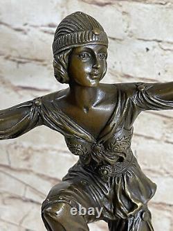 Vintage Grand Art Deco Dancer Bronze Sculpture Signed Figure Font Figurine