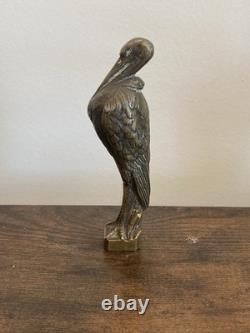 Vintage Heron Art Deco Bronze Desk Stamp, signed Frécourt, 10 cm, 1930