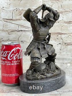 Vintage Rare Signed Kamiko Solid Samurai Art Deco Bronze Figurine Marble Base