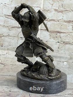 Vintage Rare Signed Kamiko Solid Samurai Art Deco Bronze Figurine Marble Base