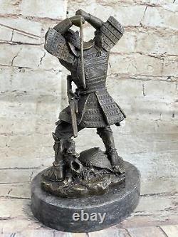 Vintage Rare Signed Kamiko Solid Samurai Art Deco Bronze Figurine Marble Base