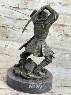 Vintage Rare Signed Kamiko Solid Samurai Art Deco Bronze Figurine Marble Base