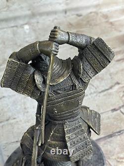 Vintage Rare Signed Kamiko Solid Samurai Art Deco Bronze Figurine Marble Base