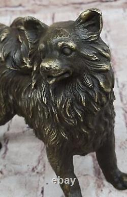 Vintage Russian Pomeranian Bronze Statue Art Deco Sculpture Cast Figurine