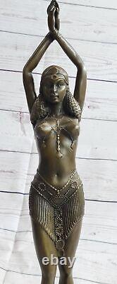 Vintage Signed Exotic Dancer Bronze Statue Art Deco Brown Patina Figure