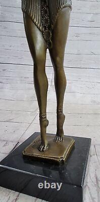 Vintage Signed Exotic Dancer Bronze Statue Art Deco Brown Patina Figure