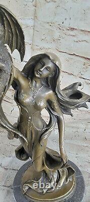 Vintage Signed Jean The Dragon Woman Candlestick Art Deco Bronze Figure