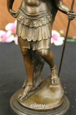 Vintage Signed Knight Warrior Bronze Statue Dalou Deco Sculpture Figure Art