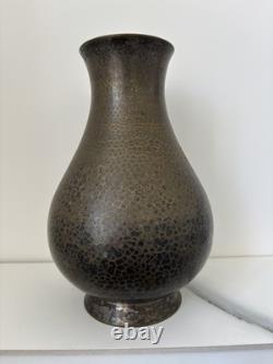 WMF Ikora Vase, Mottled Bronze Patina, German Art Deco, Signed Metalware, 1930s