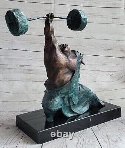Weightlifters Main Made Art Deco Sport Bronze Trophy Marble Base