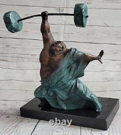 Weightlifters Main Made Art Deco Sport Bronze Trophy Marble Base